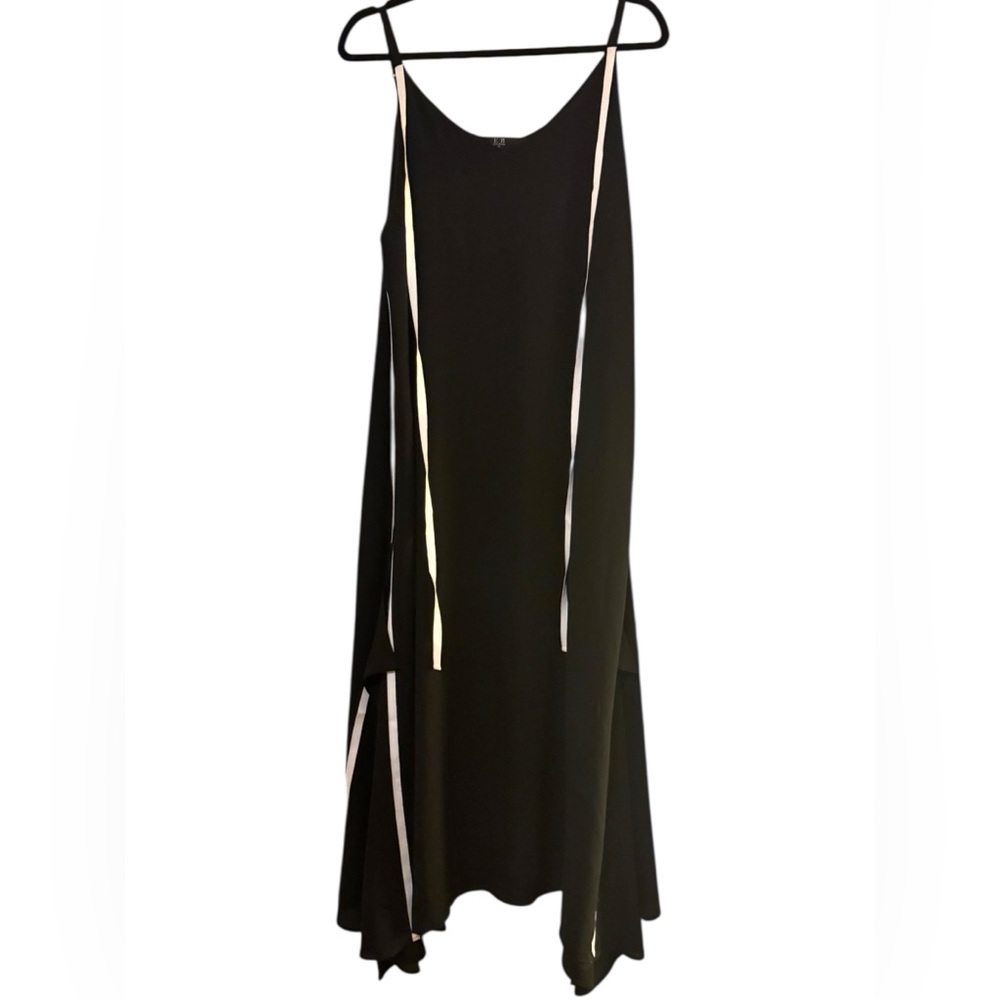 ELISE BLOOM Black & White Double Stripe Asymmetric Pleated Sides Maxi Dress Sz M - Picture 2 of 6